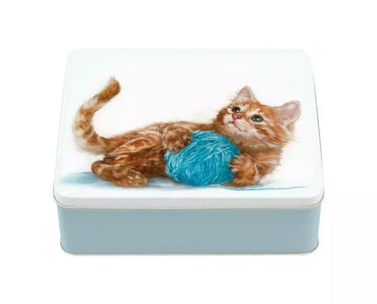 Jo Stockdale - Kitten with Wool Deep Rectangular Tin - 195 x 154 x 75mm