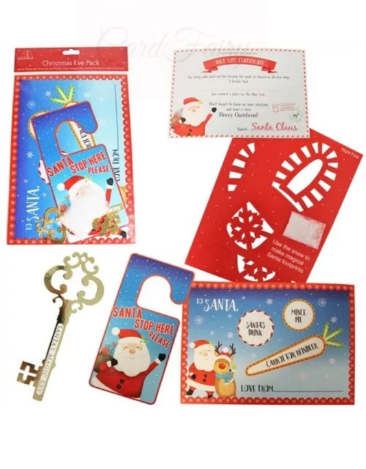 CHRISTMAS EVE PACK (PLACEMAT CERTIFICATE DOOR HANGER KEY SANTAS FOOTPRINT & SNOW)