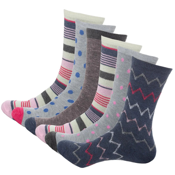 Womens Socks Ladies Cotton Rich Ankle Design Sports Sock 6 Pairs Adults UK 4-7