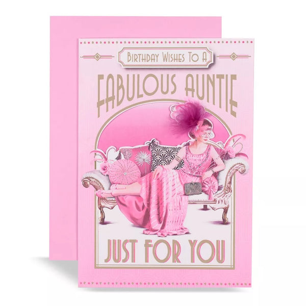 Art Deco - Auntie - Foiled Birthday Card with Feather Detail