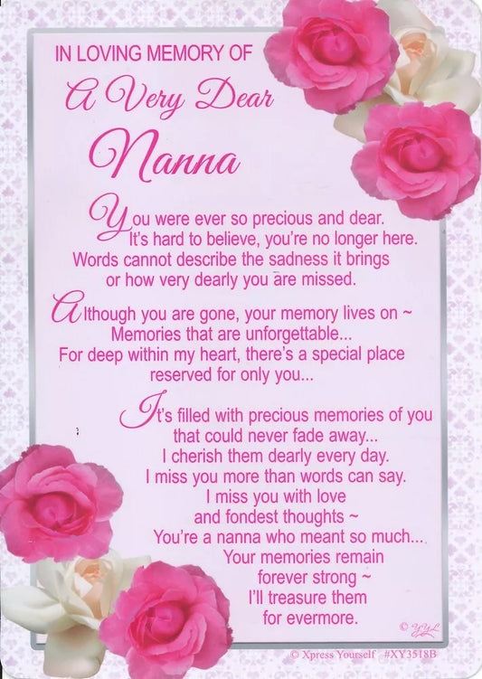 Grave Card LOVING MEMORY OF A VERY DEAR NANNA Sentimental Graveside Memorial💔