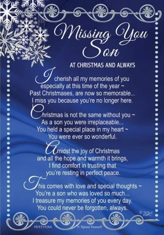 Missing you SON at Christmas and always memorial grave graveside card