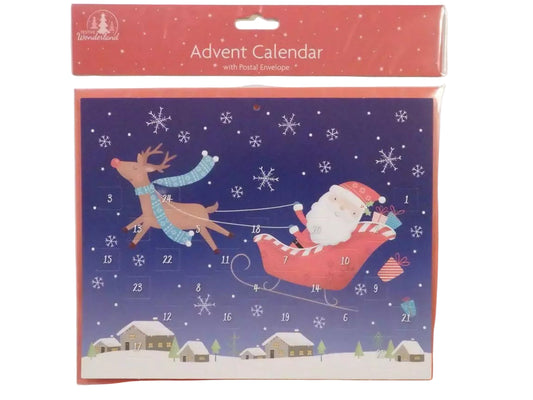 Traditional Christmas XMAS Advent Calendar Santa  sleigh  & reindeer