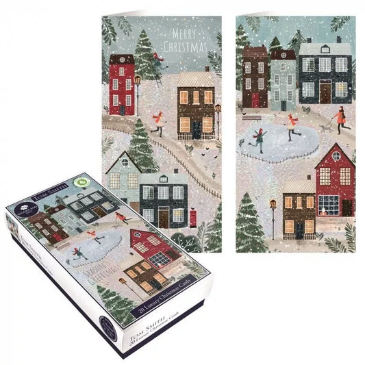 Tom Smith Luxury Christmas Cards 20Pk Box 2 Festive Xmas Designs  VILLAGE FRONT