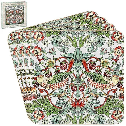 Set of 4 White Strawberry Thief Coasters