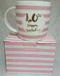 BIRTHAY MUG 40 GIFT BOXED PRESENT PINK STRIPED