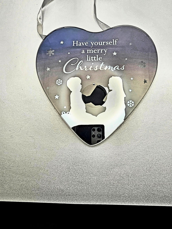 Reflections Christmas Mirror Glass Hanging Heart Plaque  have yourself  a merry little christmas