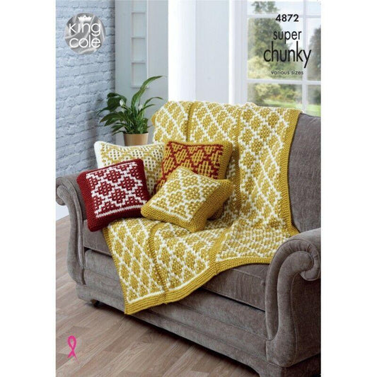 King Cole Knitting Pattern Cushion Covers & Throw Knitted BV Super Chunky 4872