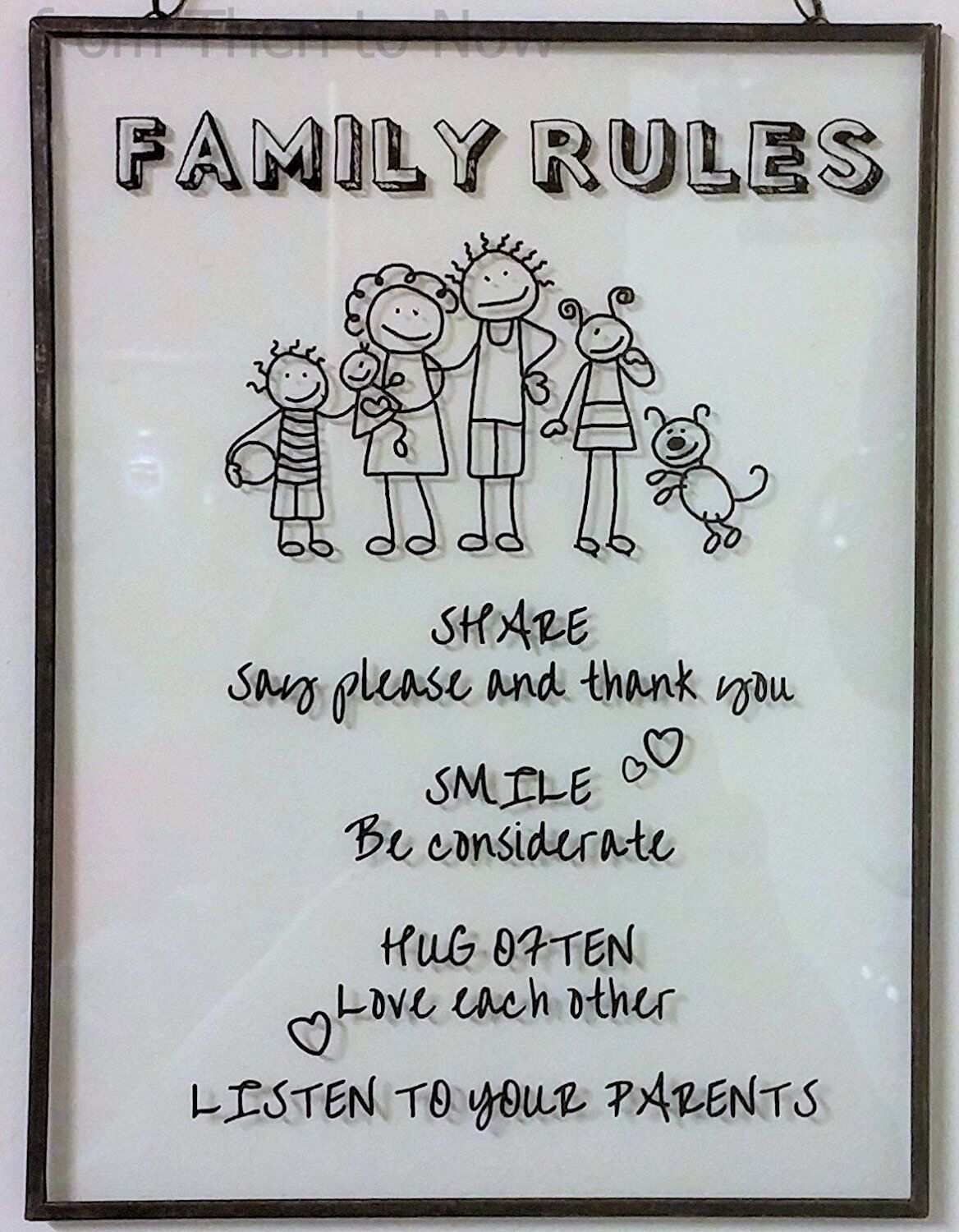 "Family Rules" Cute Glass Hanging Plaque / Sign