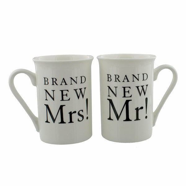Amore Pair of China Wedding Gift Mugs - Brand New Mr! & Brand New Mrs! - hanrattycraftsgifts.co.uk