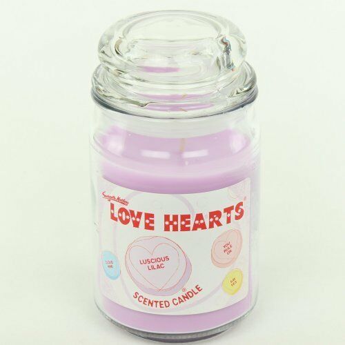 LOVE HEARTS 453g GLASS JAR LID SCENTED CANDLE SCENT CANDLES LUSCIOUS LILAC NEW - hanrattycraftsgifts.co.uk