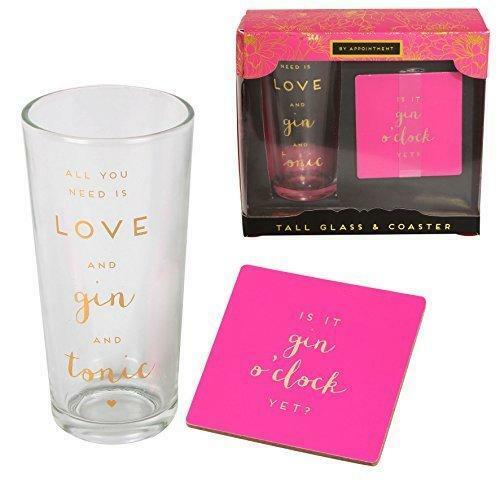 ALL YOU NEED IS LOVE AND GIN GLASS AND COASTER SET - hanrattycraftsgifts.co.uk