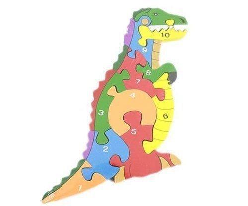 wooden cut dinosaur puzzle with numbers