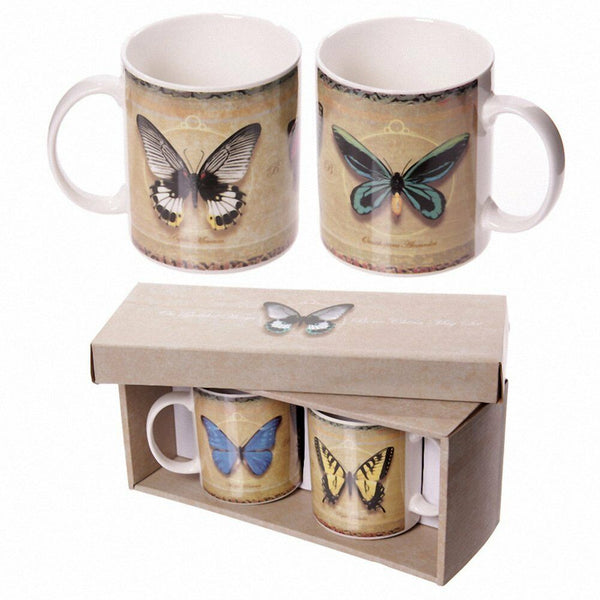 Set of 2 Bone China Mugs - Butterfly Design - hanrattycraftsgifts.co.uk
