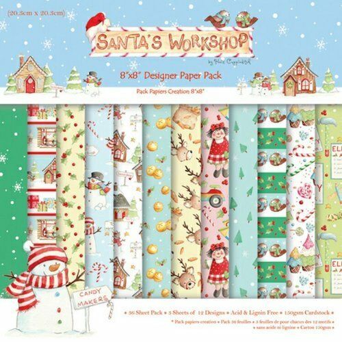 Trimcraft 8X8 Paper Pack  santas workshop - hanrattycraftsgifts.co.uk