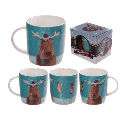 Christmas Reindeer and Hanging Stockings Printed Mug by Jan pashley