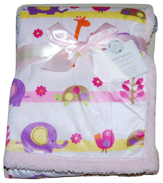 Baby Girl Soft Fleece Wrap Blanket Pram Cot Crib Moses Basket Pink Animal