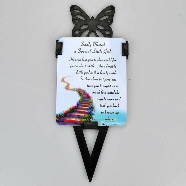 Little Girl Memorial Remembrance Verse With Grave Butterfly Ground Stake - hanrattycraftsgifts.co.uk