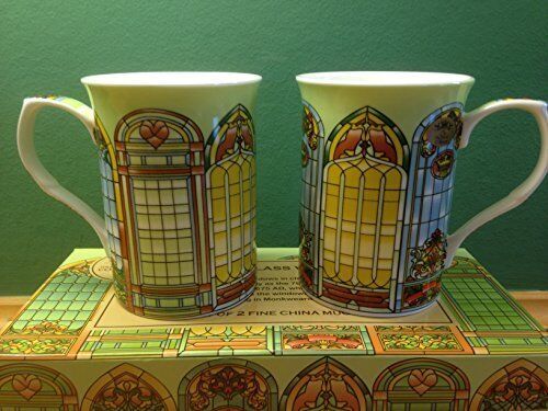 Set Of 2 China Mugs Stained Glass Windows Design (LP92365)