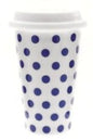 Cascade White with Blue Spots Polka Dot Insulated Travel Mug with Silicon Lid