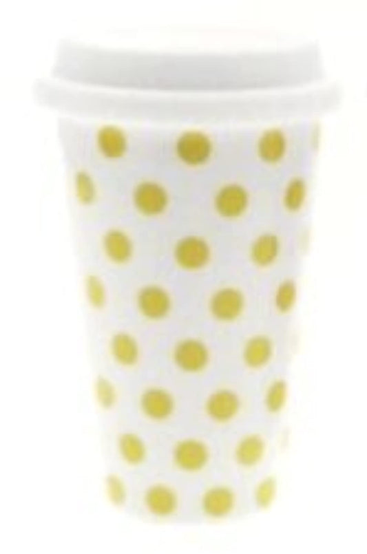 Cascade White with Yellow Spots Polka Dot Insulated Travel Mug