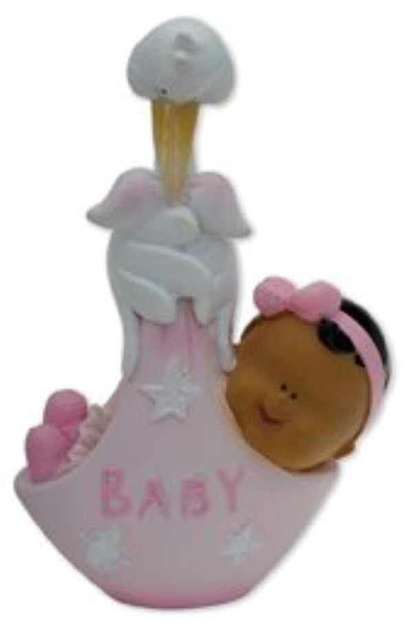 CHARACTER BLACK BABY IN STORK CARRIER - PINK FROM CLUB GREEN - hanrattycraftsgifts.co.uk
