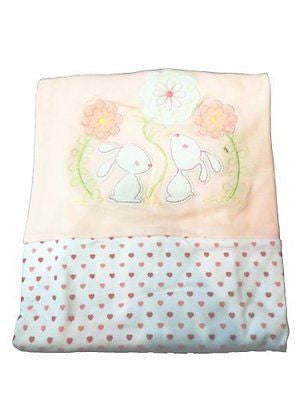 Supersoft Luxurious Baby Pram/Crib Blanket - Pink Bunny & Flowers/Hearts - 100% - hanrattycraftsgifts.co.uk