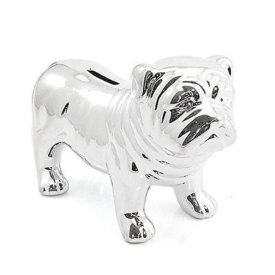 shinny silver look standing bulldog money bank bulldog - hanrattycraftsgifts.co.uk