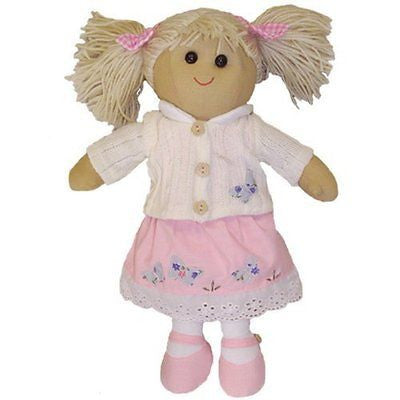 Rag Doll with Pink Dress & White Cardigan - Handmade - Medium 40cms - Powell Cra - hanrattycraftsgifts.co.uk