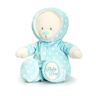 keel 17cm baby bear in romper suit blue - hanrattycraftsgifts.co.uk