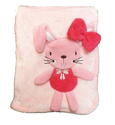 Supersoft Superior Luxurious Quality Pink Bunny With Bow Design Pram/Crib Blanke - hanrattycraftsgifts.co.uk