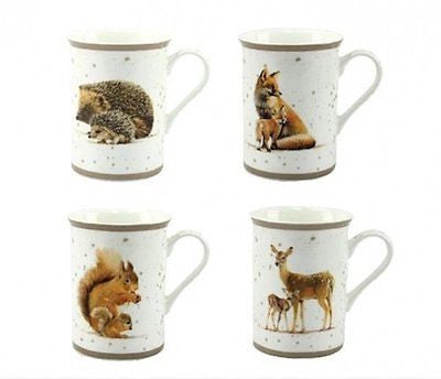 Macneil Wildlife Set of 4 Mugs Hedgehog Squirrel Fox Deer - hanrattycraftsgifts.co.uk
