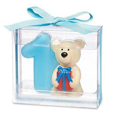 Teddy bear with number 1. 80 x 35 x 70mm. Blue - hanrattycraftsgifts.co.uk