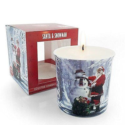Santa / Father Christmas & Snowman Festive Scented Wax Candle in Fine China Hold - hanrattycraftsgifts.co.uk