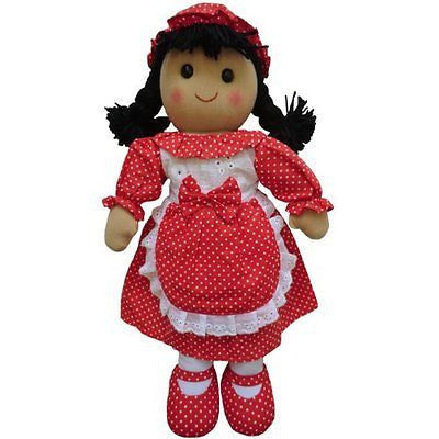 Rag Doll with Red Polka Dress - Handmade - Large 40cms - Powell Craft - hanrattycraftsgifts.co.uk