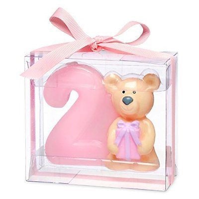 Teddy bear with number 2. 80 x 35 x 70mm. pink - hanrattycraftsgifts.co.uk