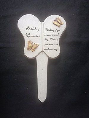 Birthday Memory Memorial Butterfly Stake Garden Grave Ornament pushes in ground - hanrattycraftsgifts.co.uk