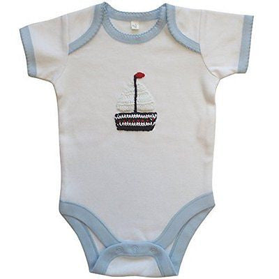 Powell Craft 100% Cotton Embroidered Boat Babygrow 6-12m - hanrattycraftsgifts.co.uk