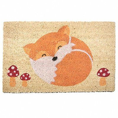 Coir Door Mat - Sleeping Fox and Toadstools - hanrattycraftsgifts.co.uk