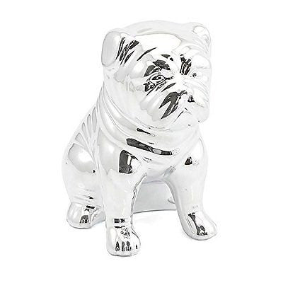 shinny silver look bulldog money bank bulldog - hanrattycraftsgifts.co.uk
