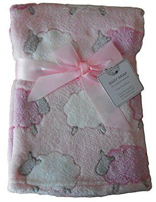 Baby Girls Pink White and Grey Sheep Animals Wrap Blanket 75cm x 100cm approx - hanrattycraftsgifts.co.uk