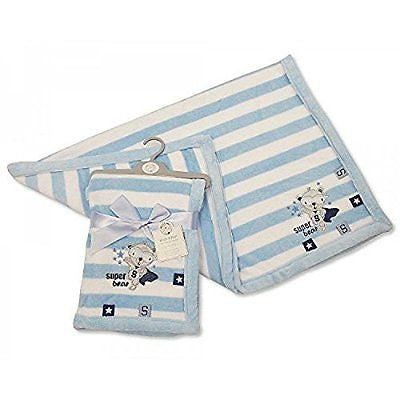 Beautifult Baby Blue Striped Microfleece Snuggle Blanket with Taggs & Embroidere - hanrattycraftsgifts.co.uk