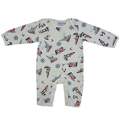 Powell Craft Baby Boys Cotton Nautical Jumpsuit/babygrow. white (0-6 months) - hanrattycraftsgifts.co.uk