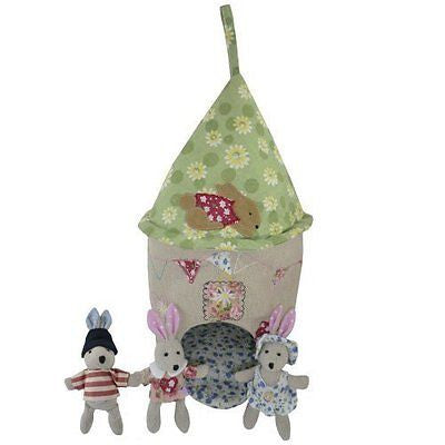 Pretty Bunny Rabbit House with 3 Resident Bunnies - 1 Boy & 2 Girls - Powell Cra - hanrattycraftsgifts.co.uk