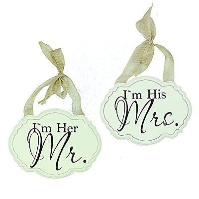 Amore Pair of Wall Plaques Decorations - 'I'm Her Mr' & 'I'm His Mrs' Set of 2 - - hanrattycraftsgifts.co.uk