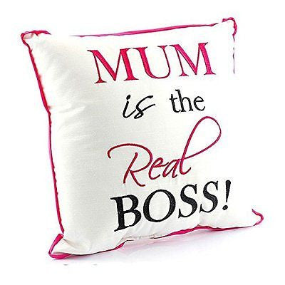 Gift for Mum - Mum Is The Real Boss Cushion 30cm x 30cm - hanrattycraftsgifts.co.uk