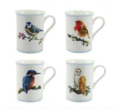 Macneil Birds Set of 4 Mugs Robin Kingfisher Blue Tit Owl - hanrattycraftsgifts.co.uk