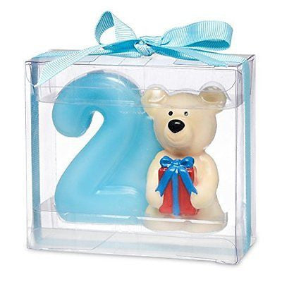 Teddy bear with number 2. 80 x 35 x 70mm. Blue - hanrattycraftsgifts.co.uk