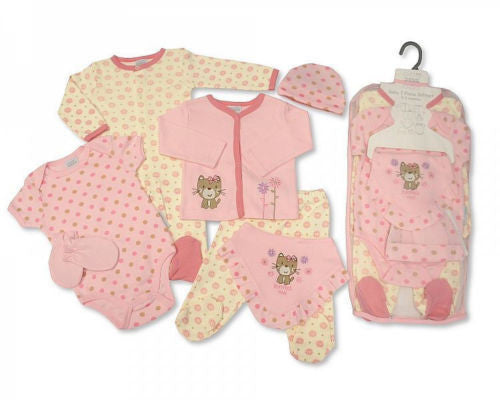 7 Piece Baby Girls Layette Clothing Gift Set Purrfect Me Design by Nursery Time - hanrattycraftsgifts.co.uk