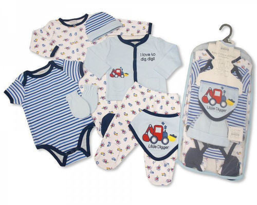 7 Piece Baby Boys Layette Clothing Gift Set Little Digger by Nursery Time - hanrattycraftsgifts.co.uk
